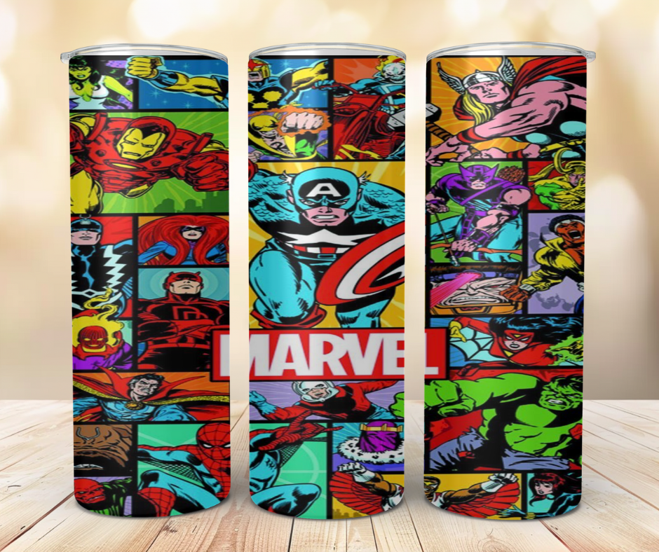 💥 Retro Comic Heroes 20oz Skinny Tumbler 🦸♂️✨