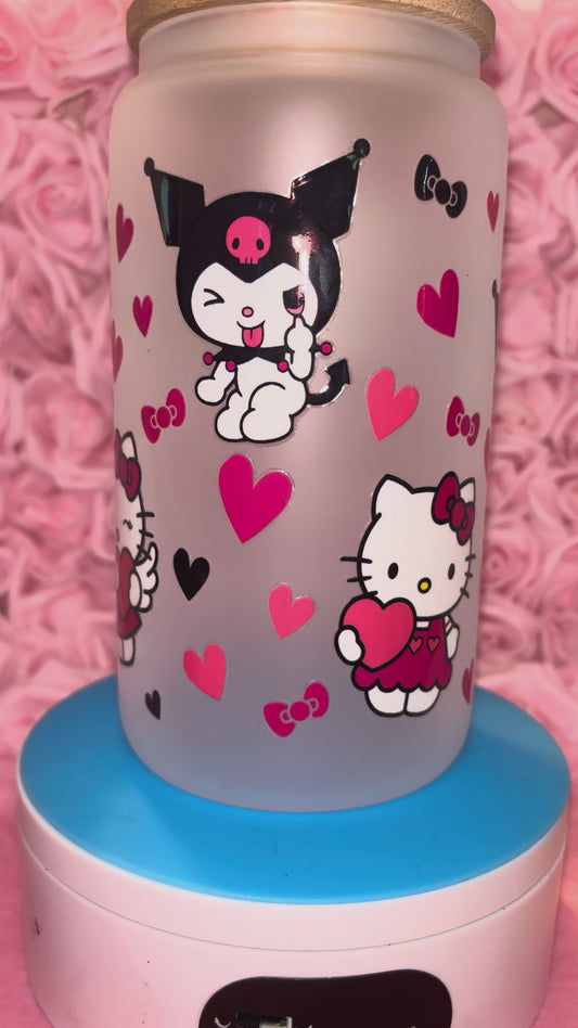 Kitty Glass Cup with Bamboo Lid